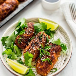 Thai spiced beef koftas with sesame, spring onion, soy and lime