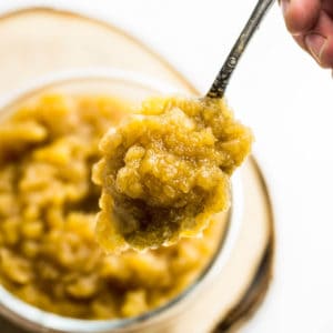 apple sauce on a spoon.