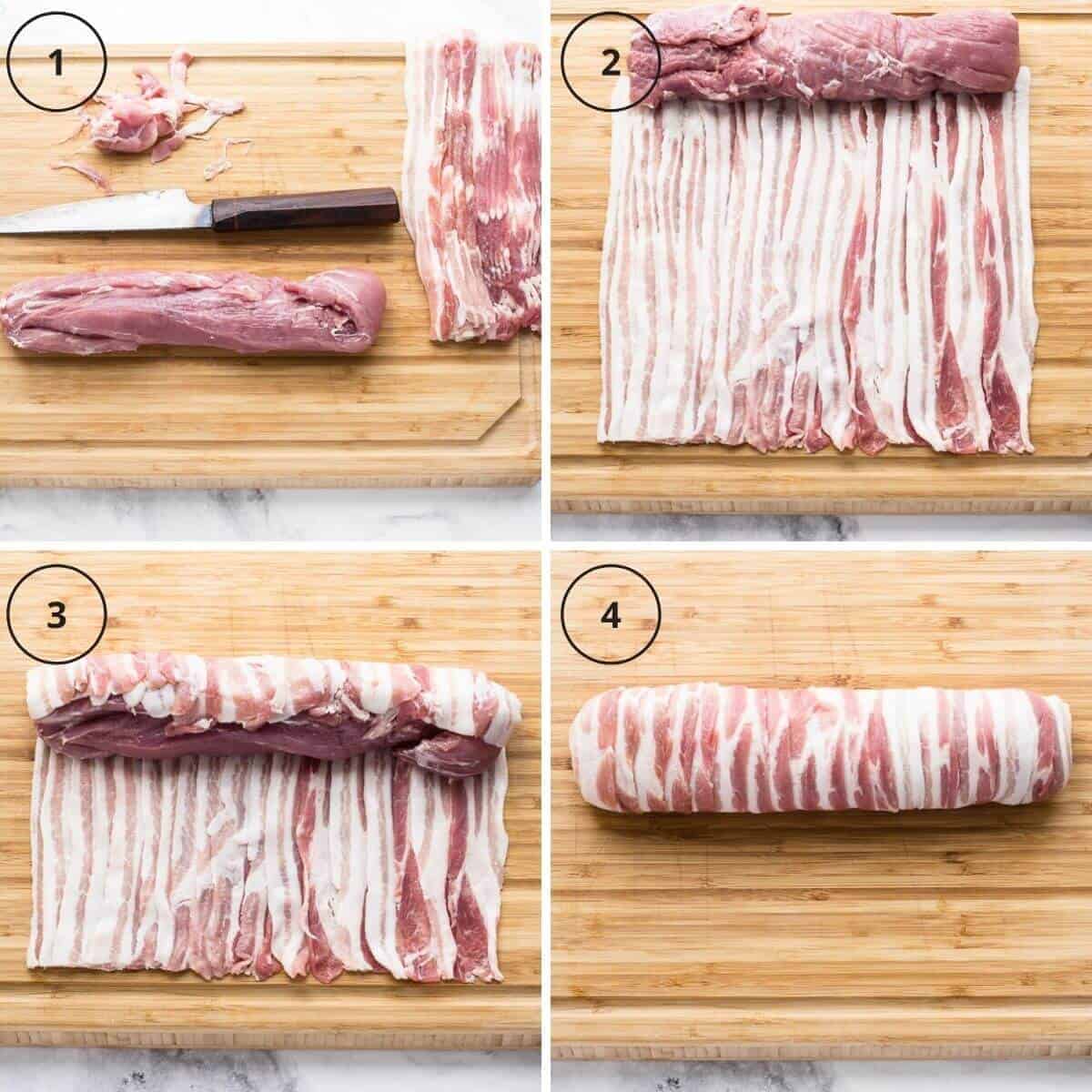 How to wrap pork fillet in bacon