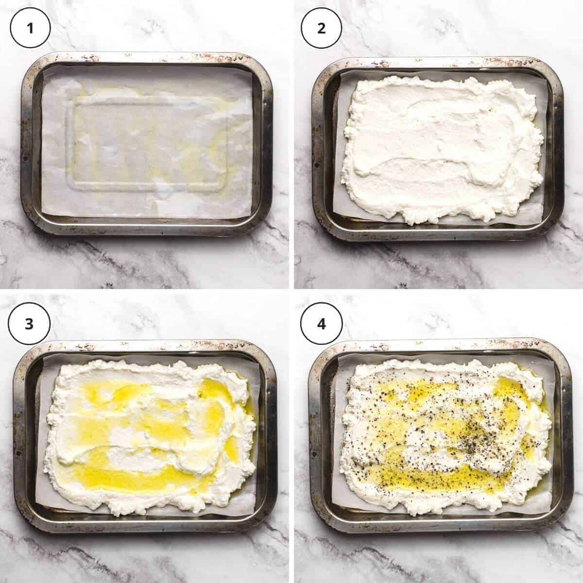 picture steps of written instructions how to bake ricotta