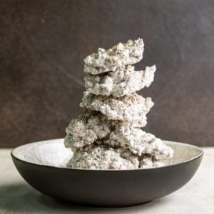 stack of barley koji in raku ceramic bowl