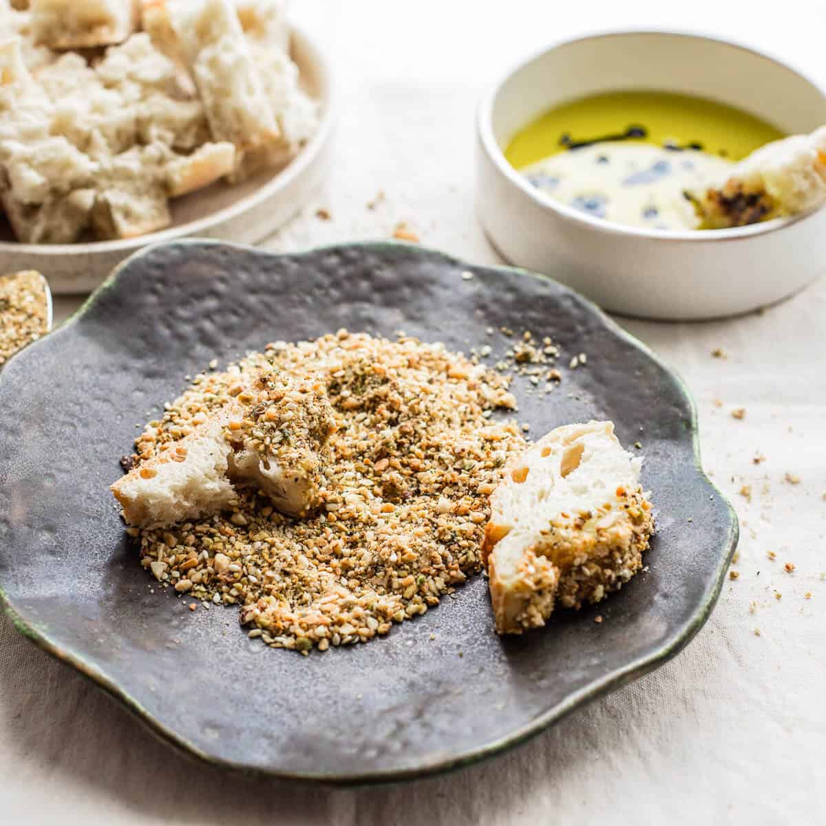 bread dipped into olive oil and dukkah