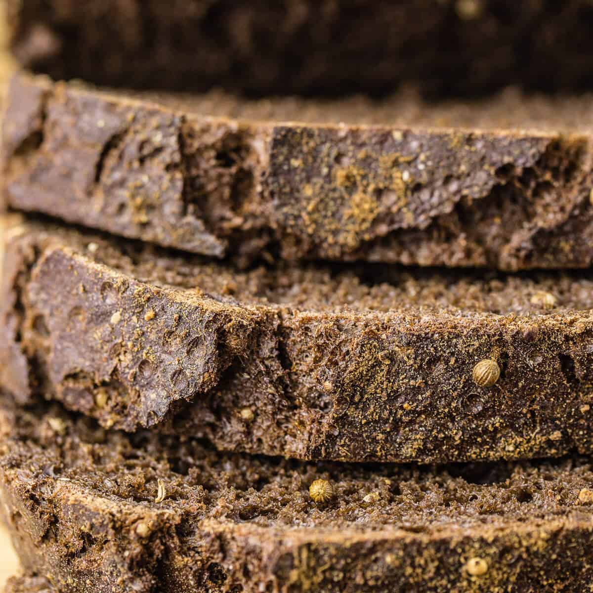 sliced dark rye bread.