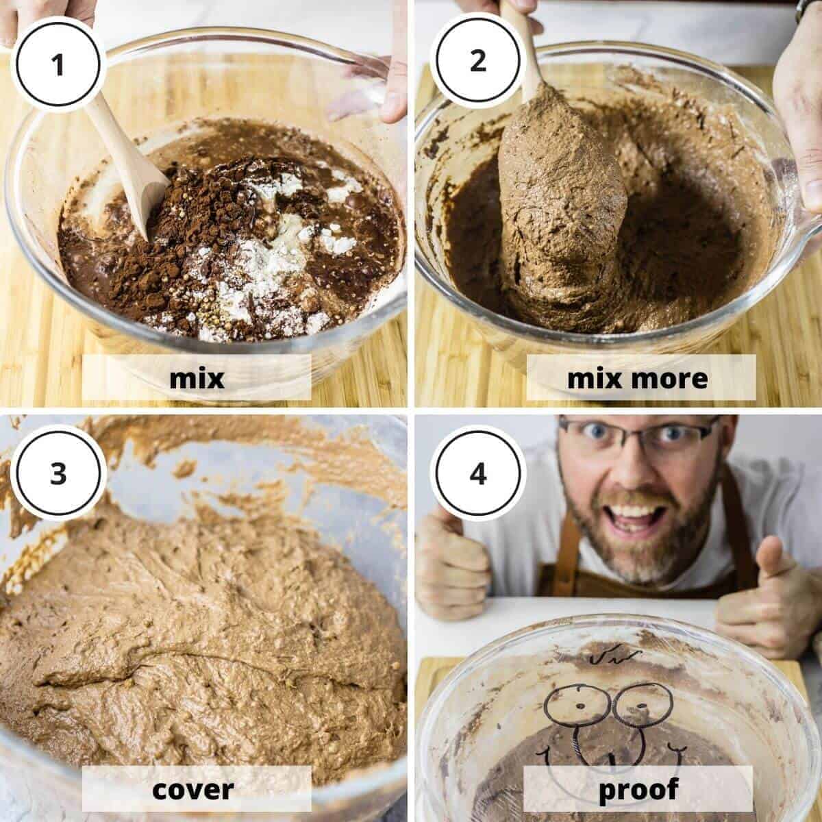 picture steps of making borodinsky dark rye bread dough.