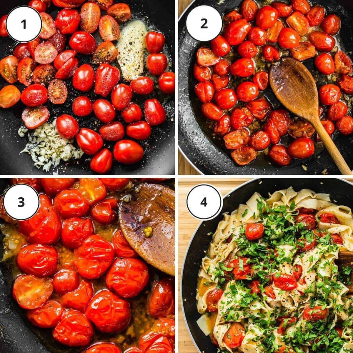 picture steps of written instructions how to ccok the tomatoes