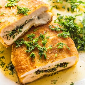 chicken kiev with mashed potatoes and dill