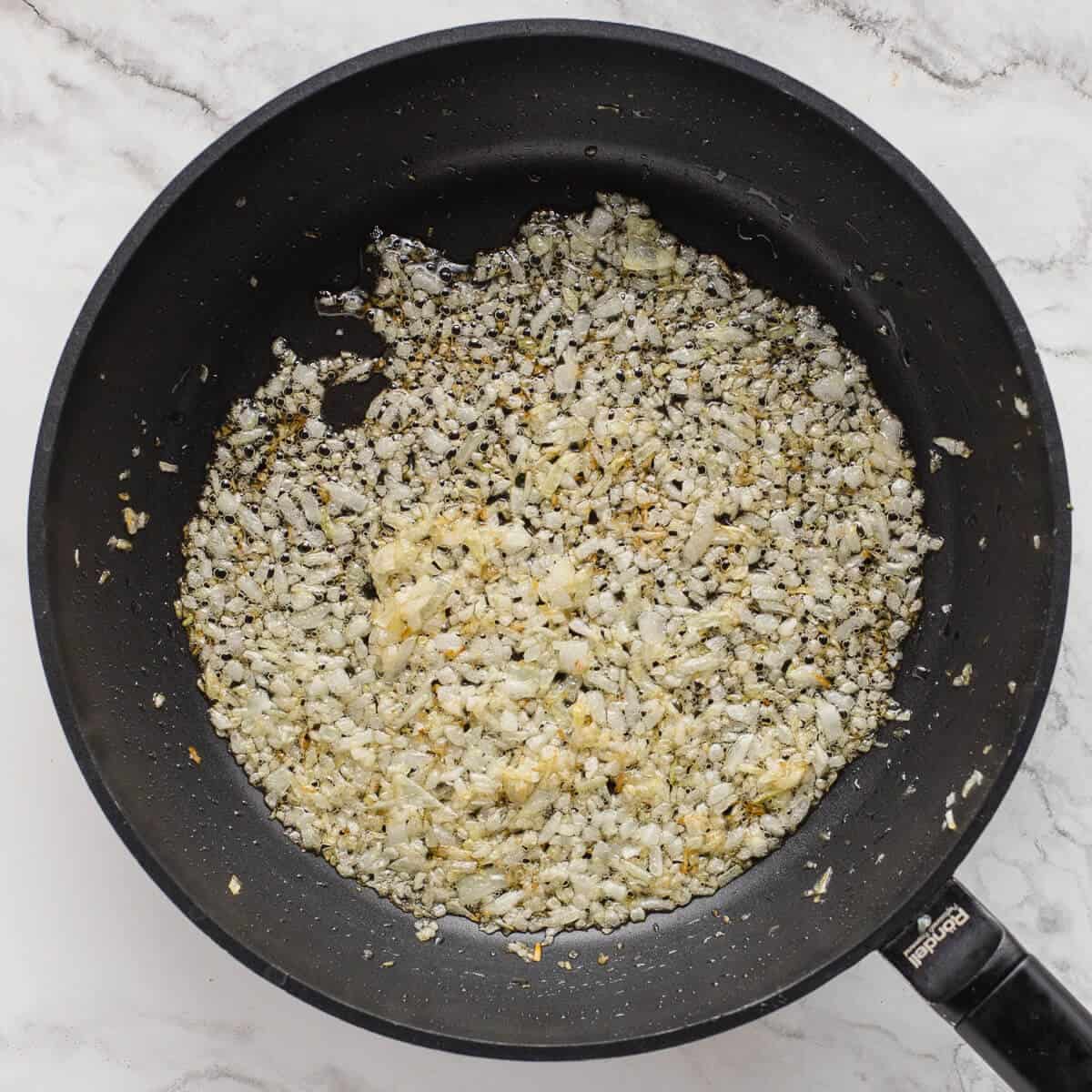 Onions sautéed until soft and lightly browned.