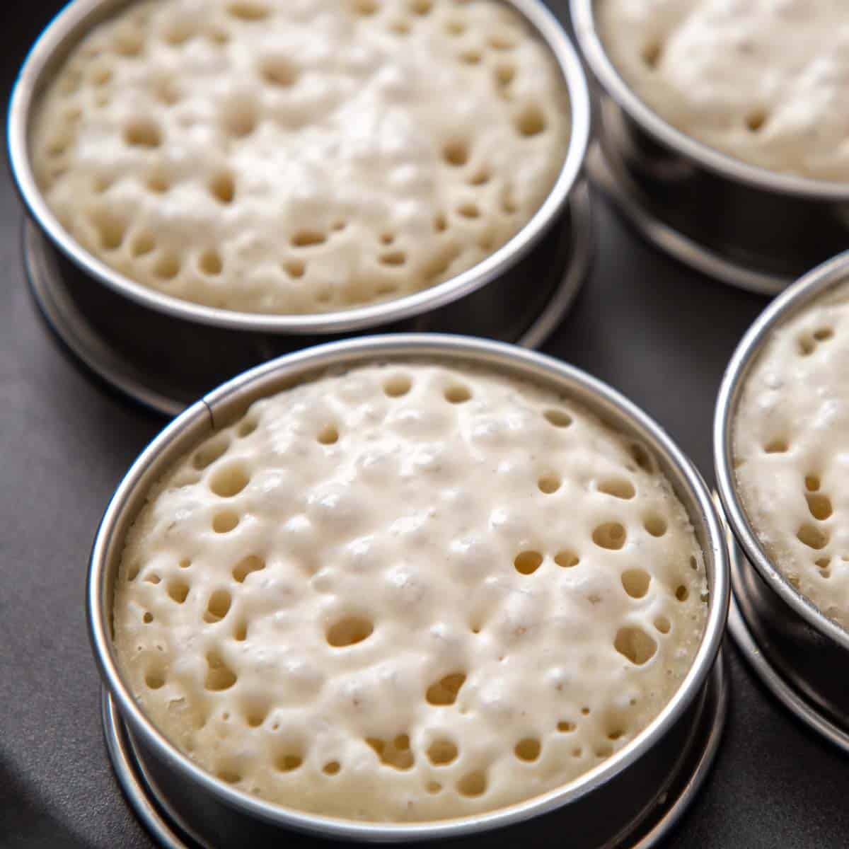 Crumpet holes close up.