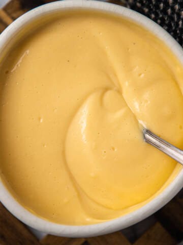 Homemade Custard in a white bowl.