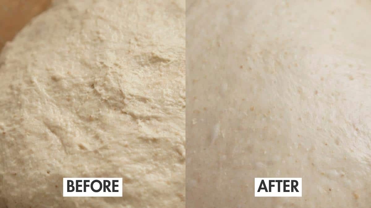 Dough texture shown side by side in glass bowl.
