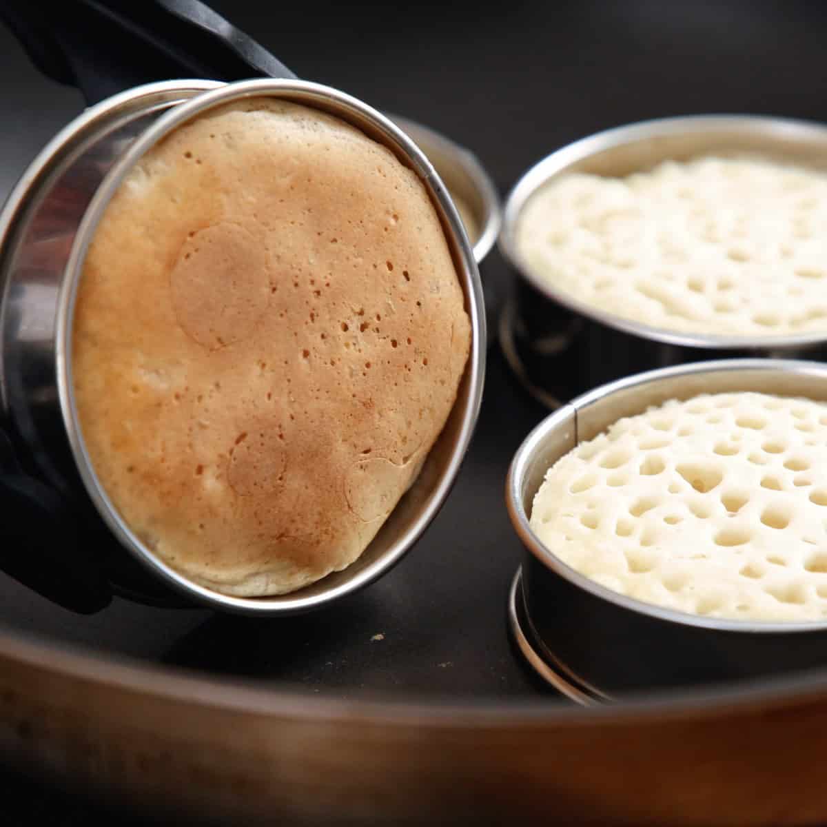 Bottom of crumpet after baking.
