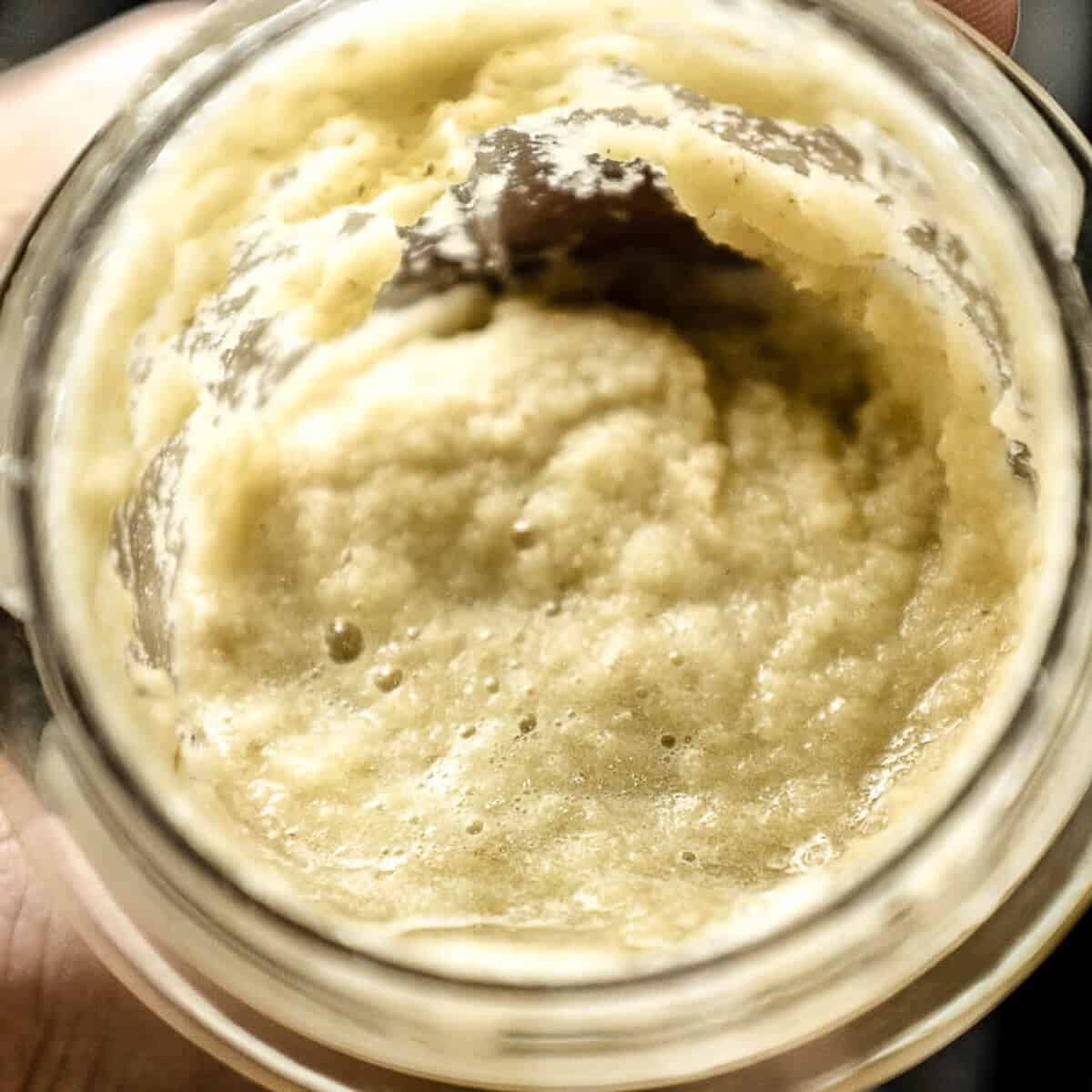 Garlic and ginger paste in a blender jug.