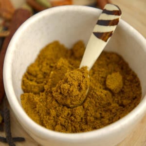 Spice blend in a white bowl.