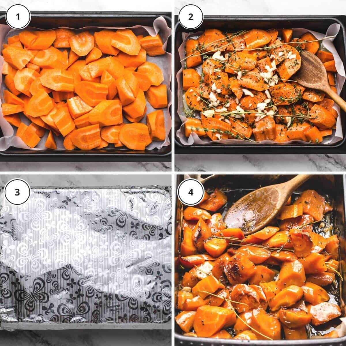 picture steps of written instructions how to roast carrots