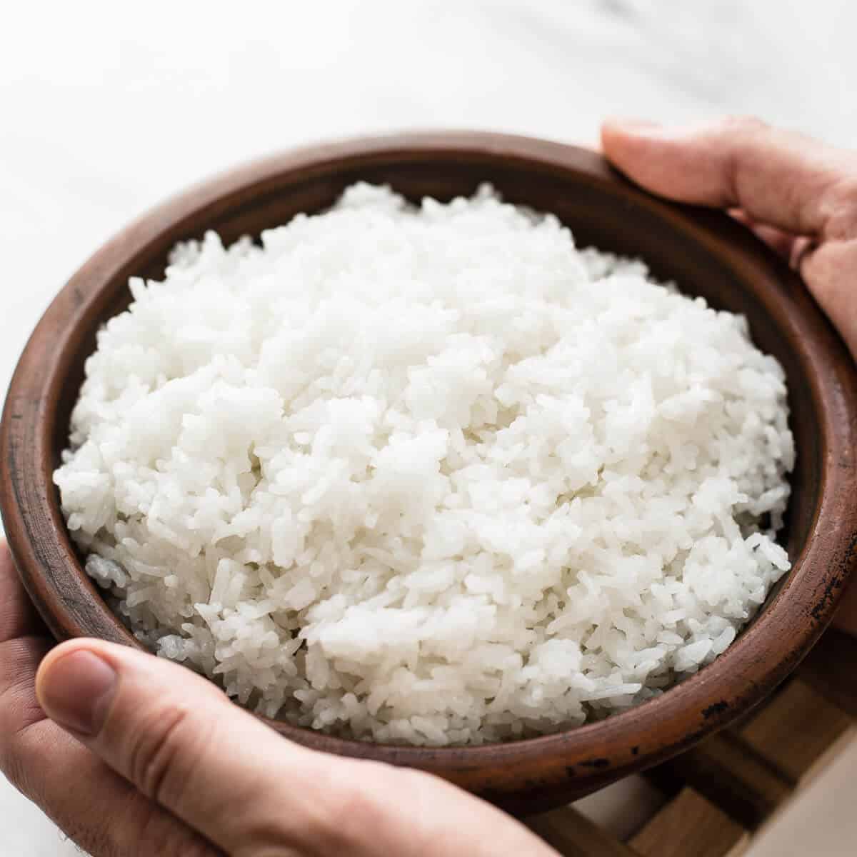 Bowl of white cooked rice.