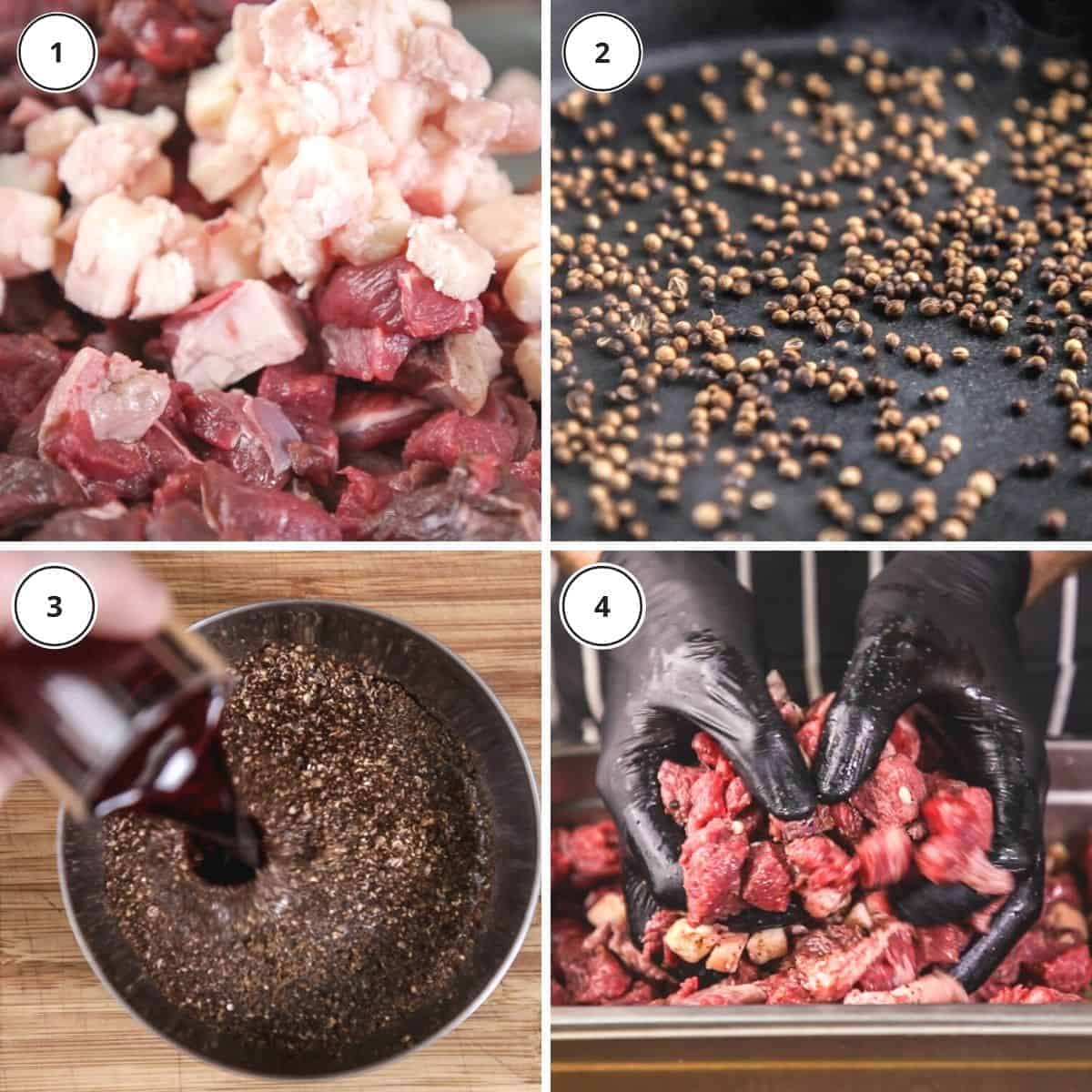 picture steps to make beef droewors