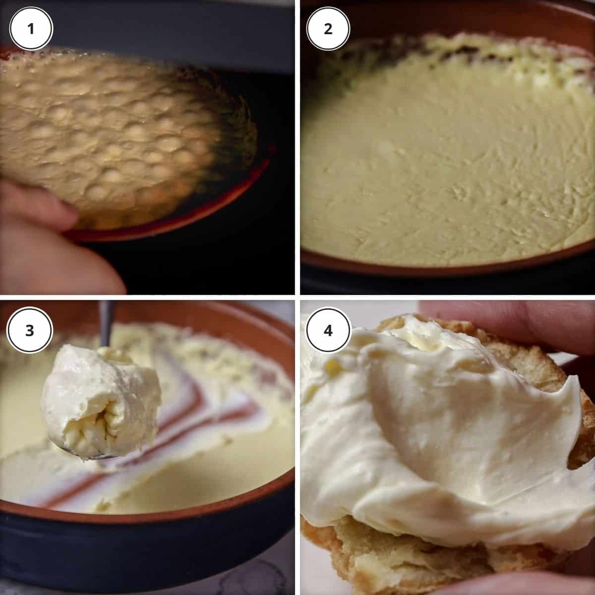 picture steps to make clotted cream in microwave