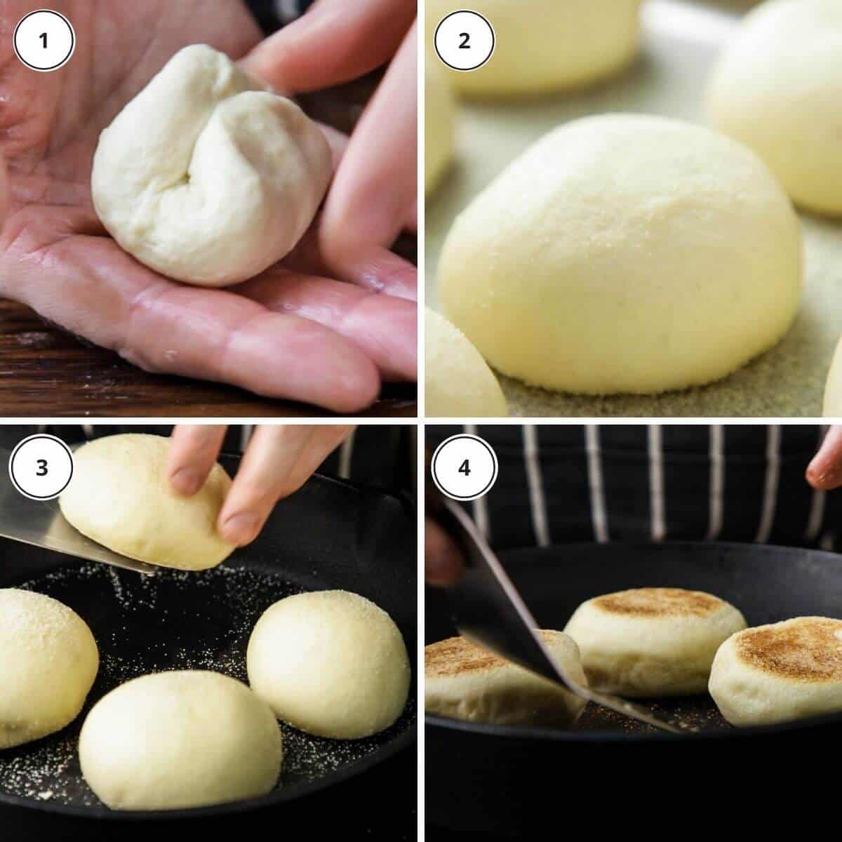 Picture steps for making English muffins.