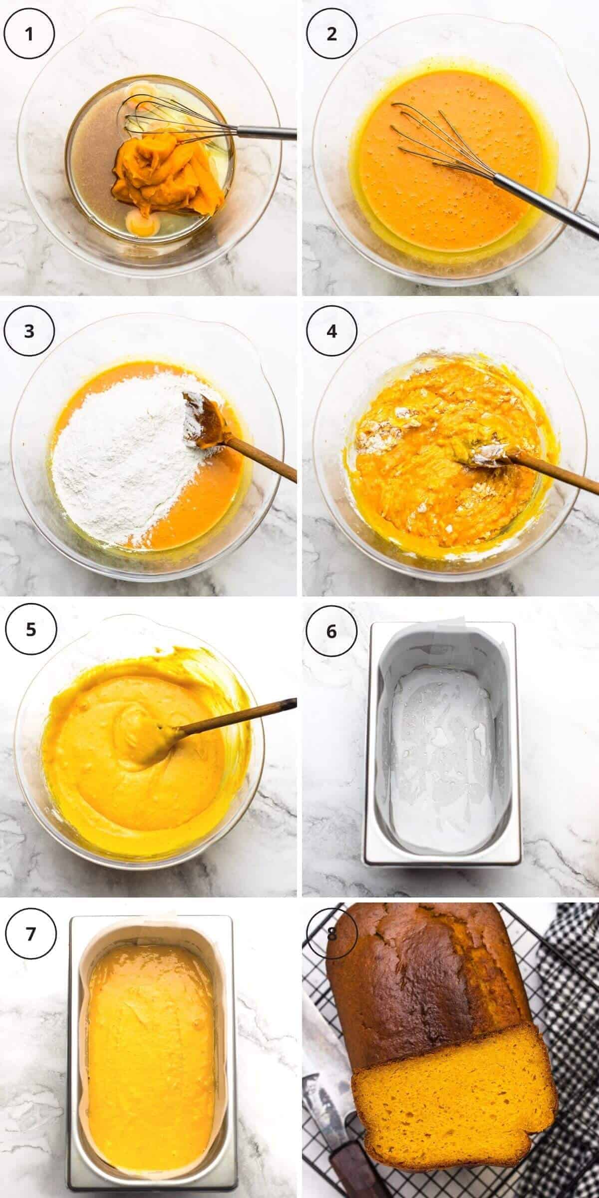 8 steps baking pumpkin bread