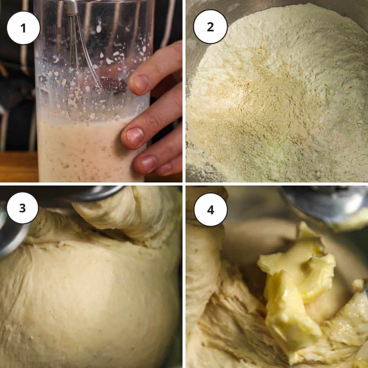 Steps for mixing milk bun dough.
