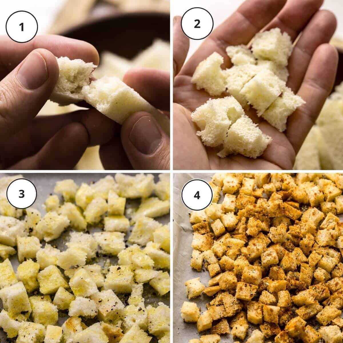 picture steps how to make croutons.