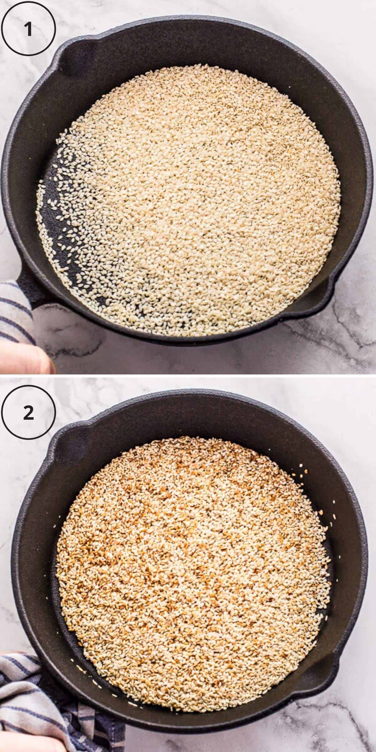 Raw and toasted sesame seeds