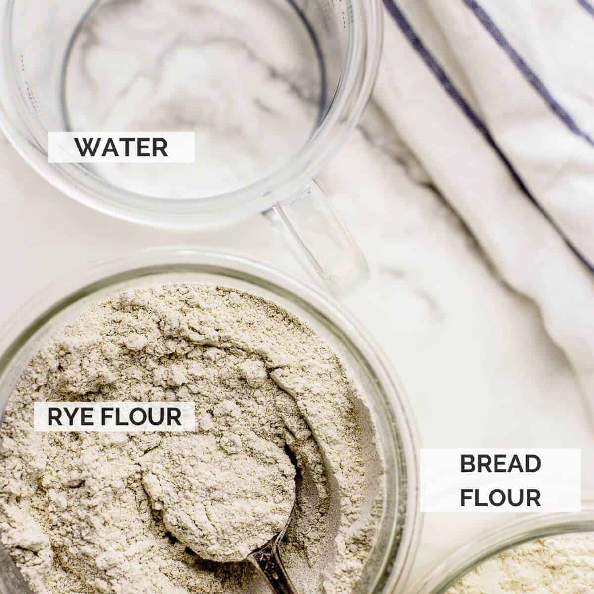 ingredients for making sourdough rye starter.