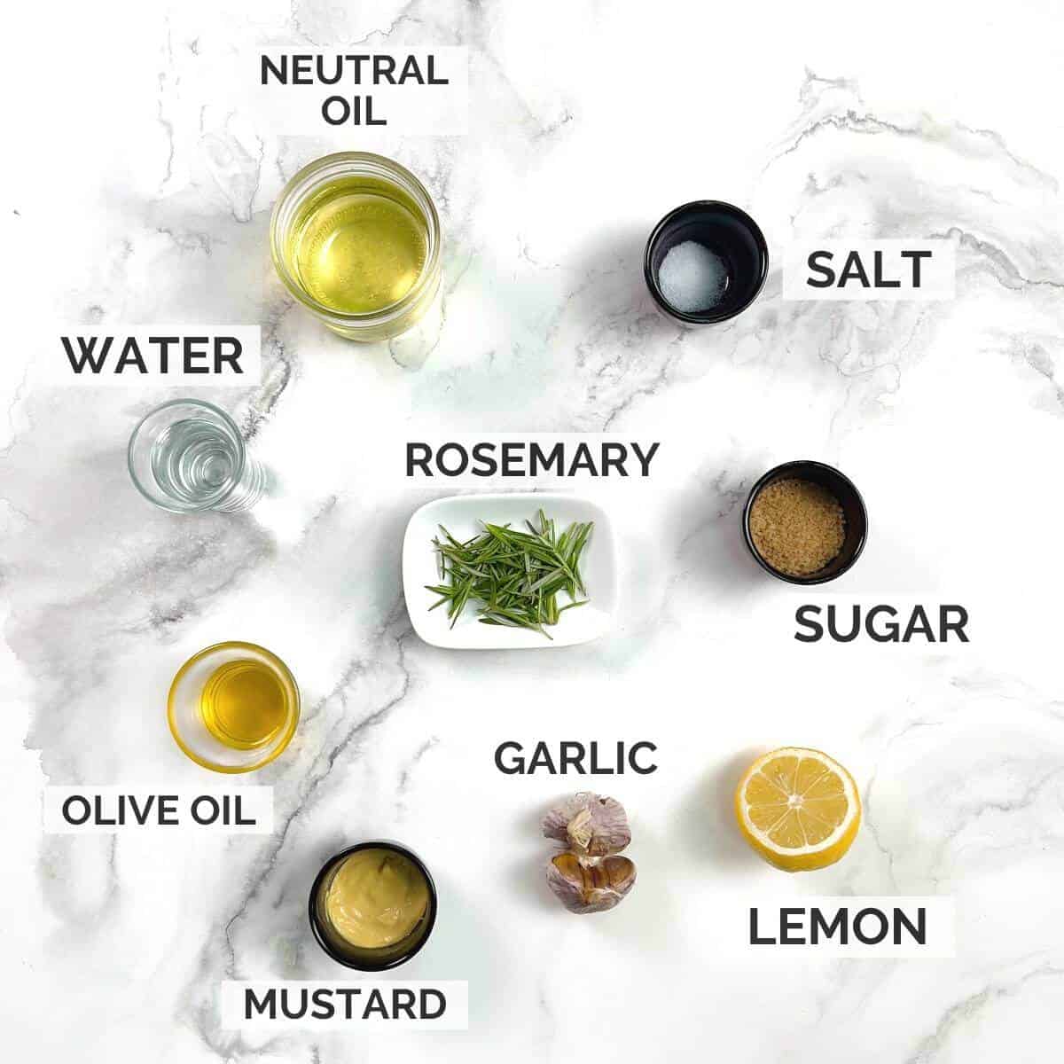 Ingredients for making rosemary vinaigrette.