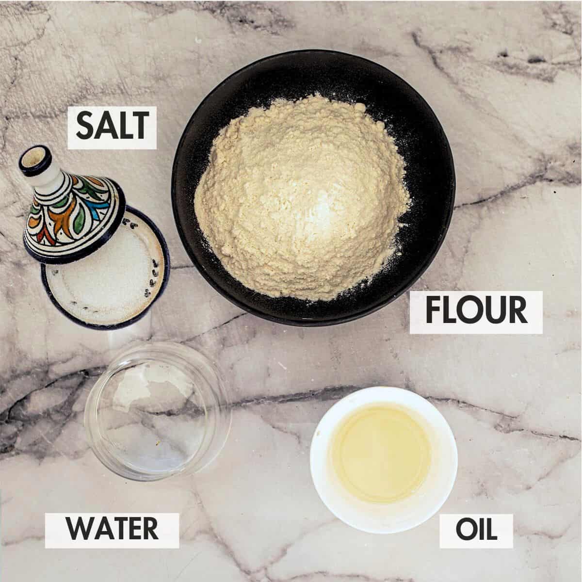 Ingredients for making the dough seal on a marble board