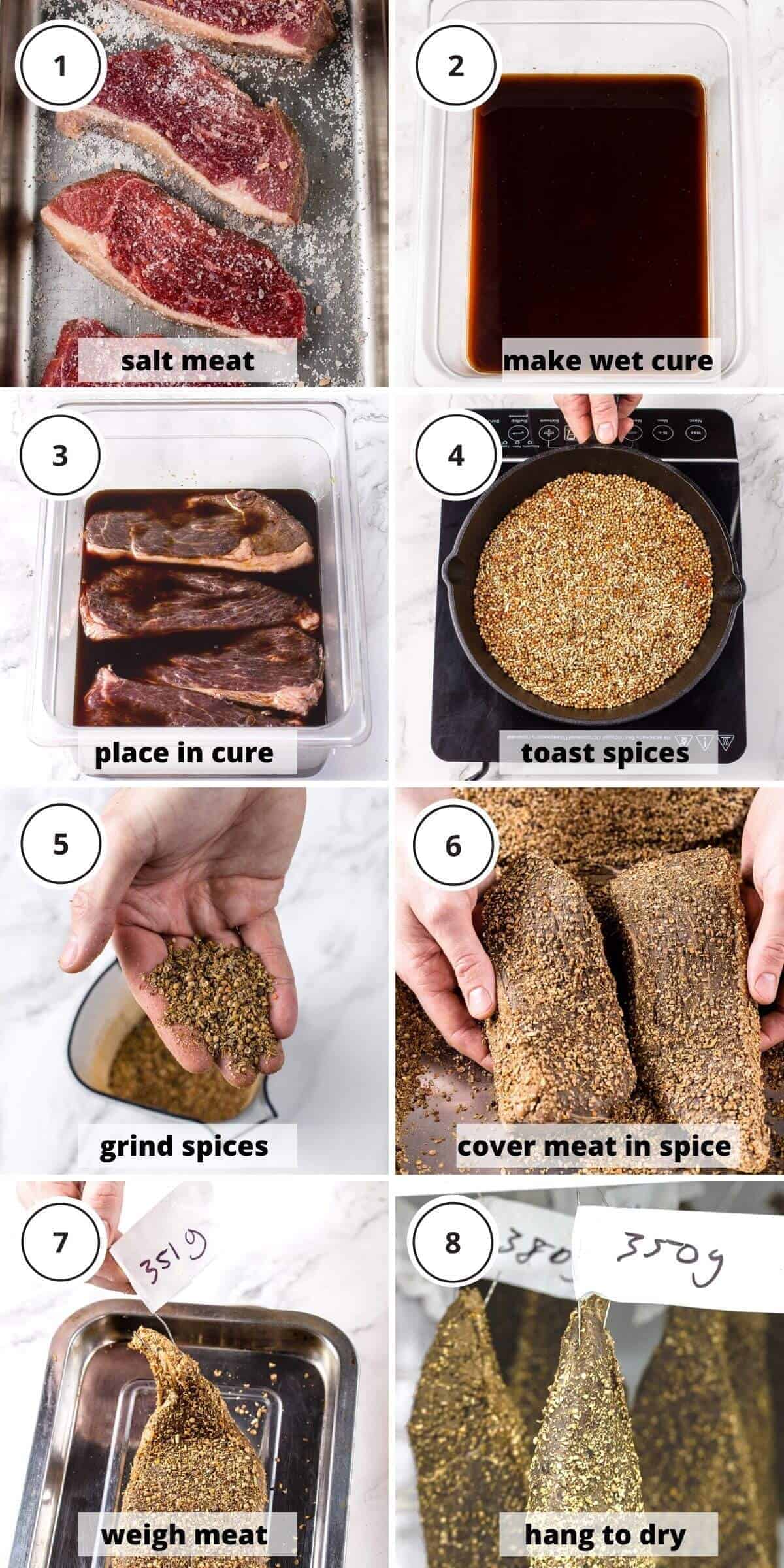 picture steps of written biltong making instructions
