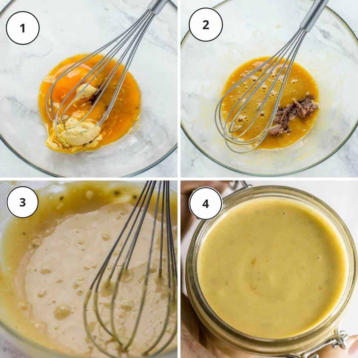 caesar sauce in a glass bowl