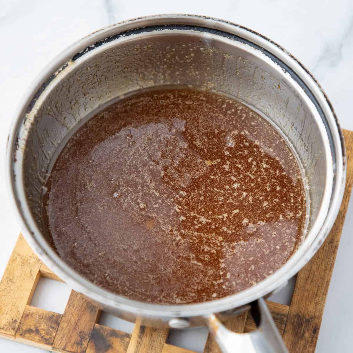 Liquids in a sauce pan.