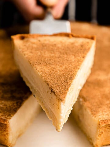 Milk tart slice on a cake lifter.