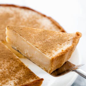 Milk tart slice on a cake lifter.