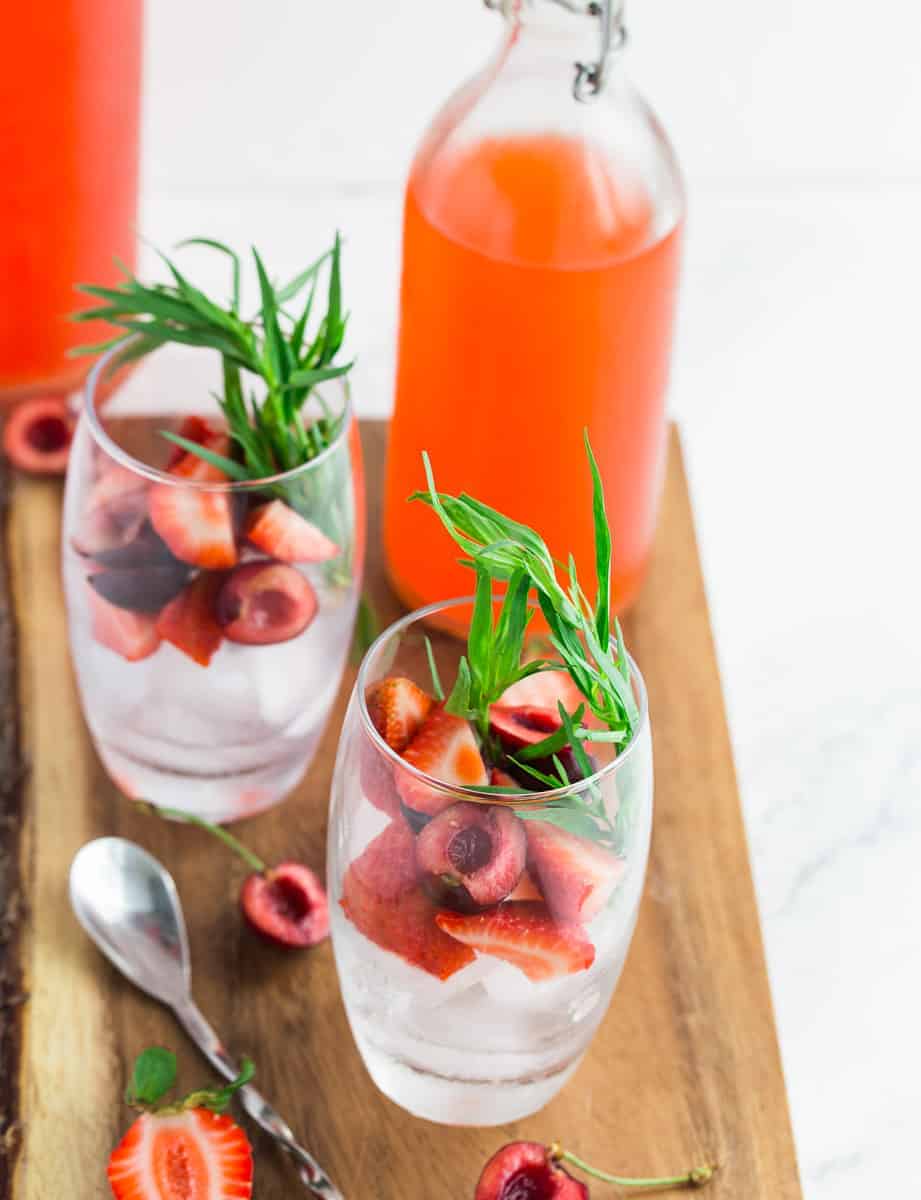 Fermented strawberry soda ready to be poured.