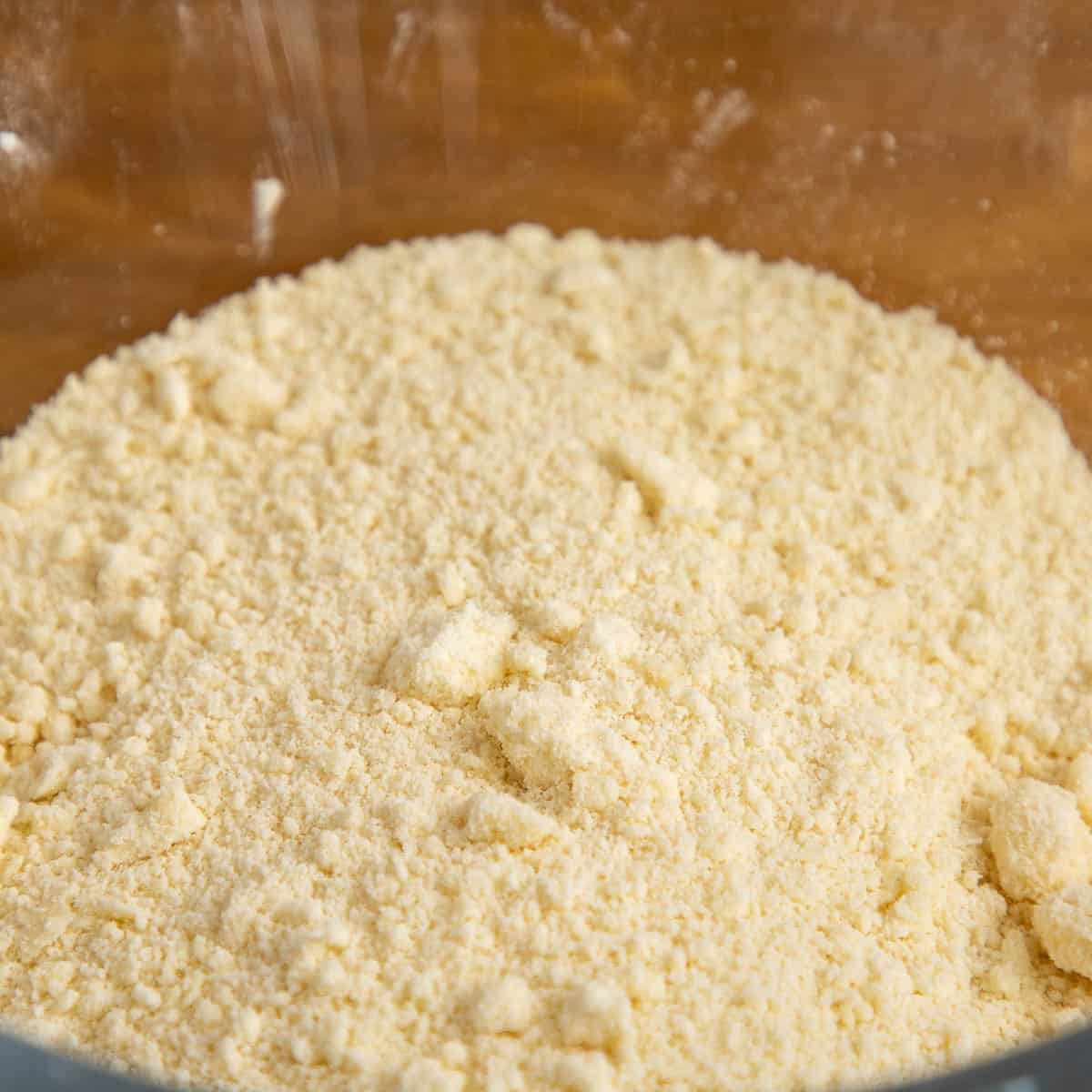 Showing dough texture before liquid gets added.