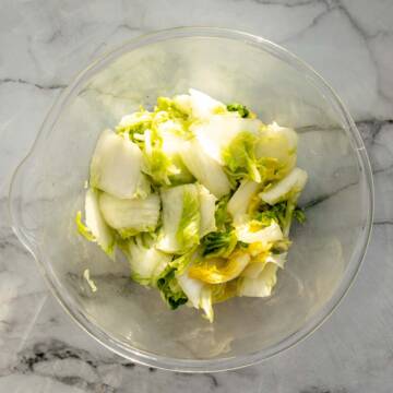 Cabbage in a glass bowl.