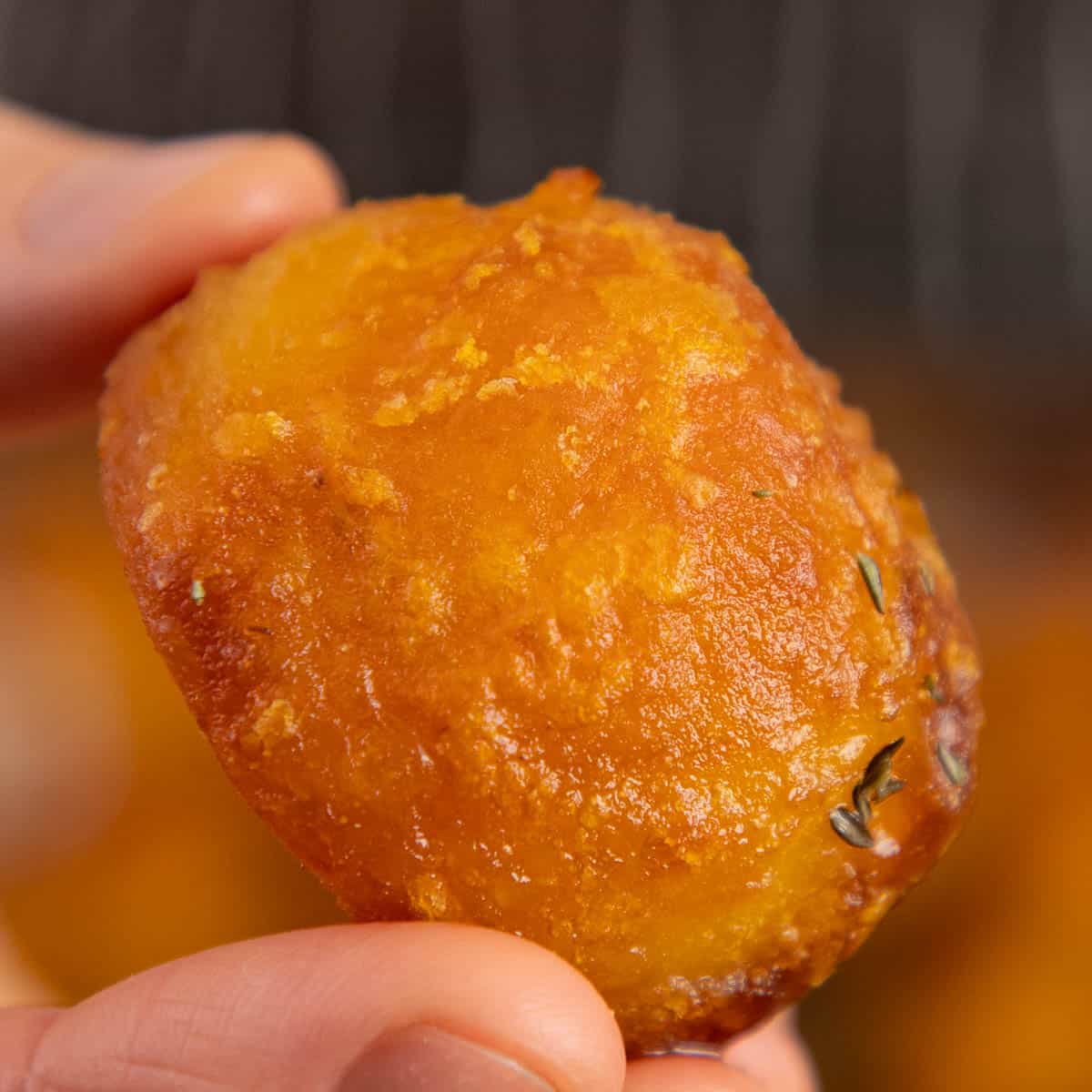 Roasted potato close up showing color and texture.