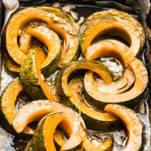 roasted pumpkin on tray.