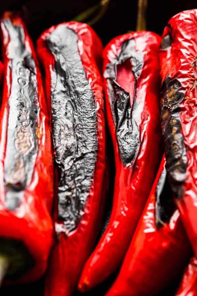 red peppers roasting