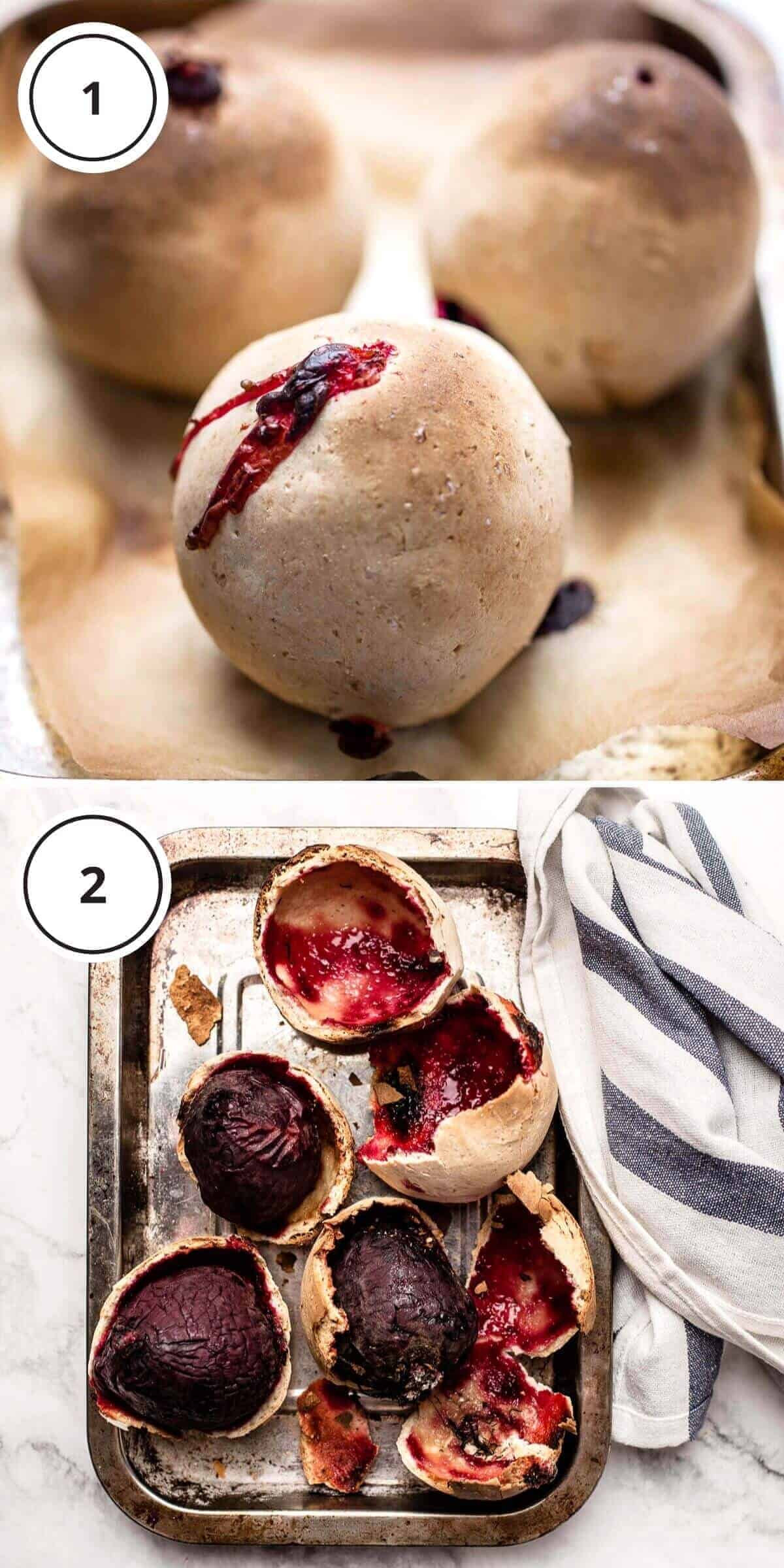 beetroot in a salt crust on a silver oven sheet