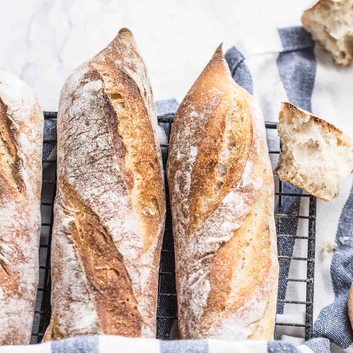 The BEST Sourdough Baguette Recipe - Easy no Knead Method