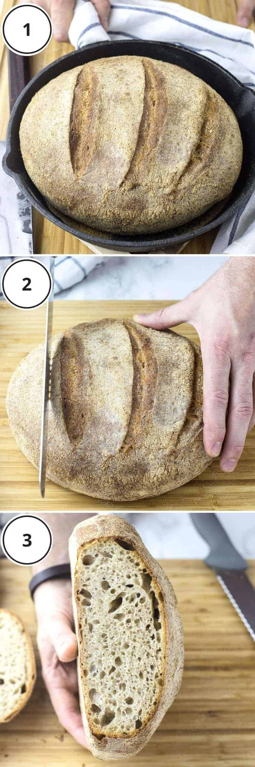 sourdough bread on wooden board.