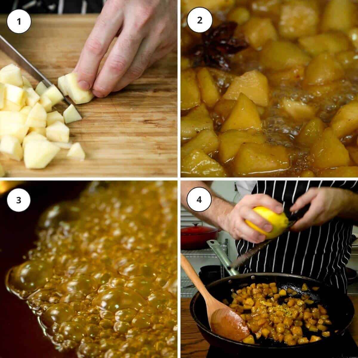 Picture steps for making apple piroshki filling.