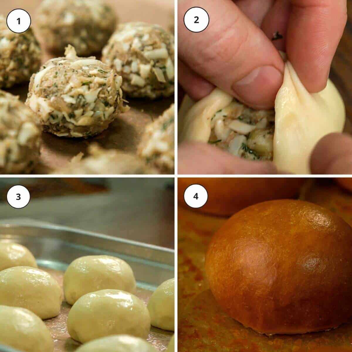 Picture steps for making cabbage piroshki.