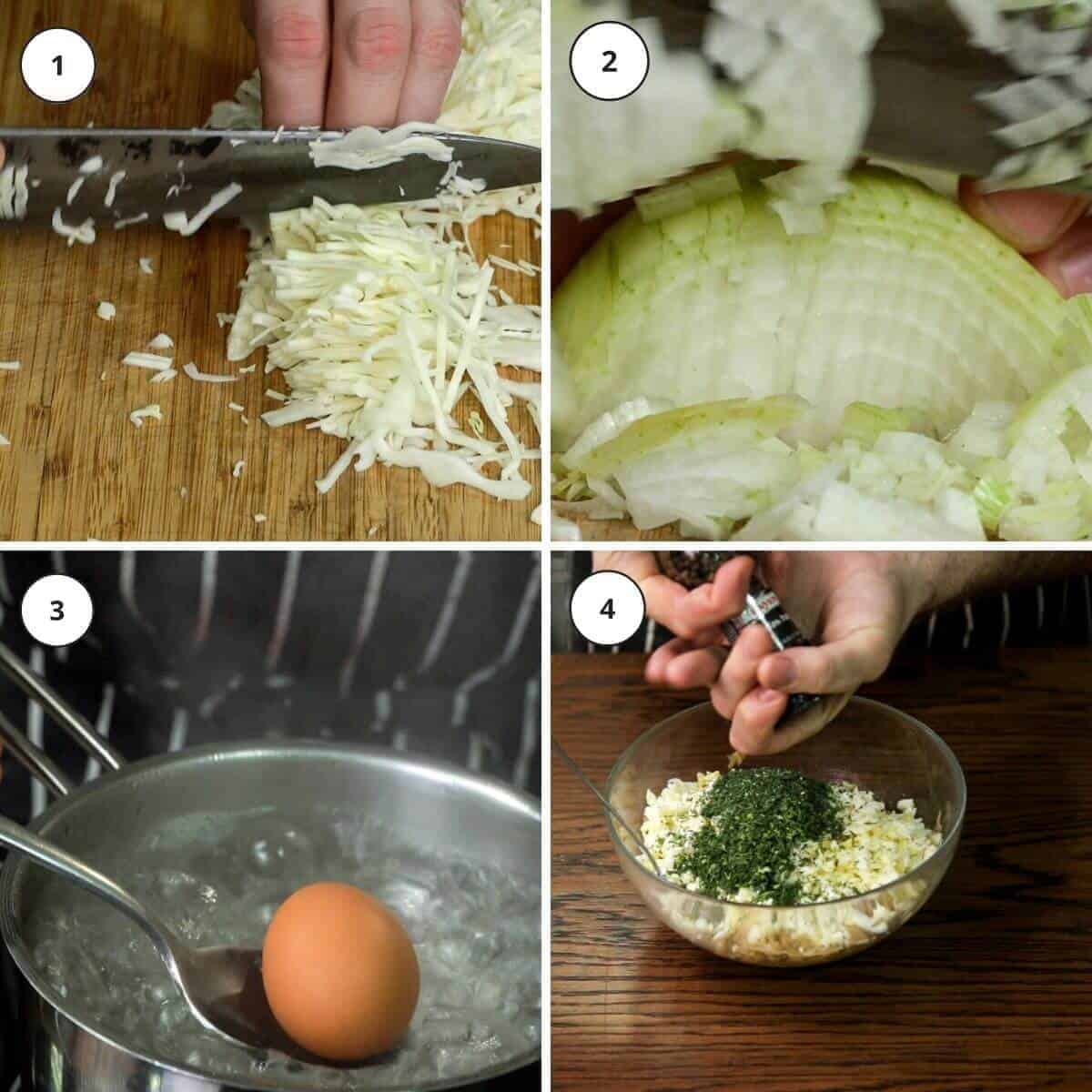Picture steps for making cabbage piroshki filling.