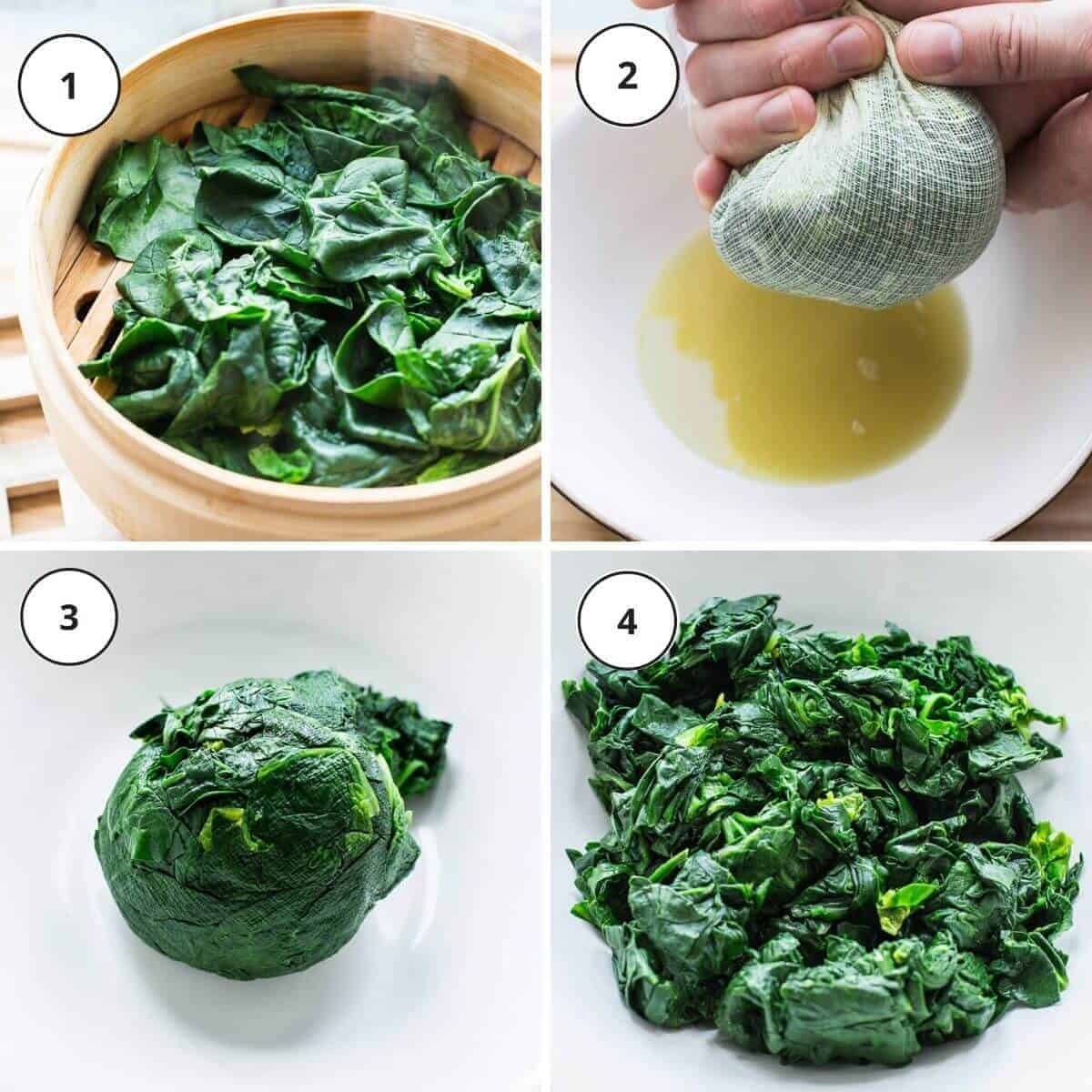 steaming and preparing spinach.