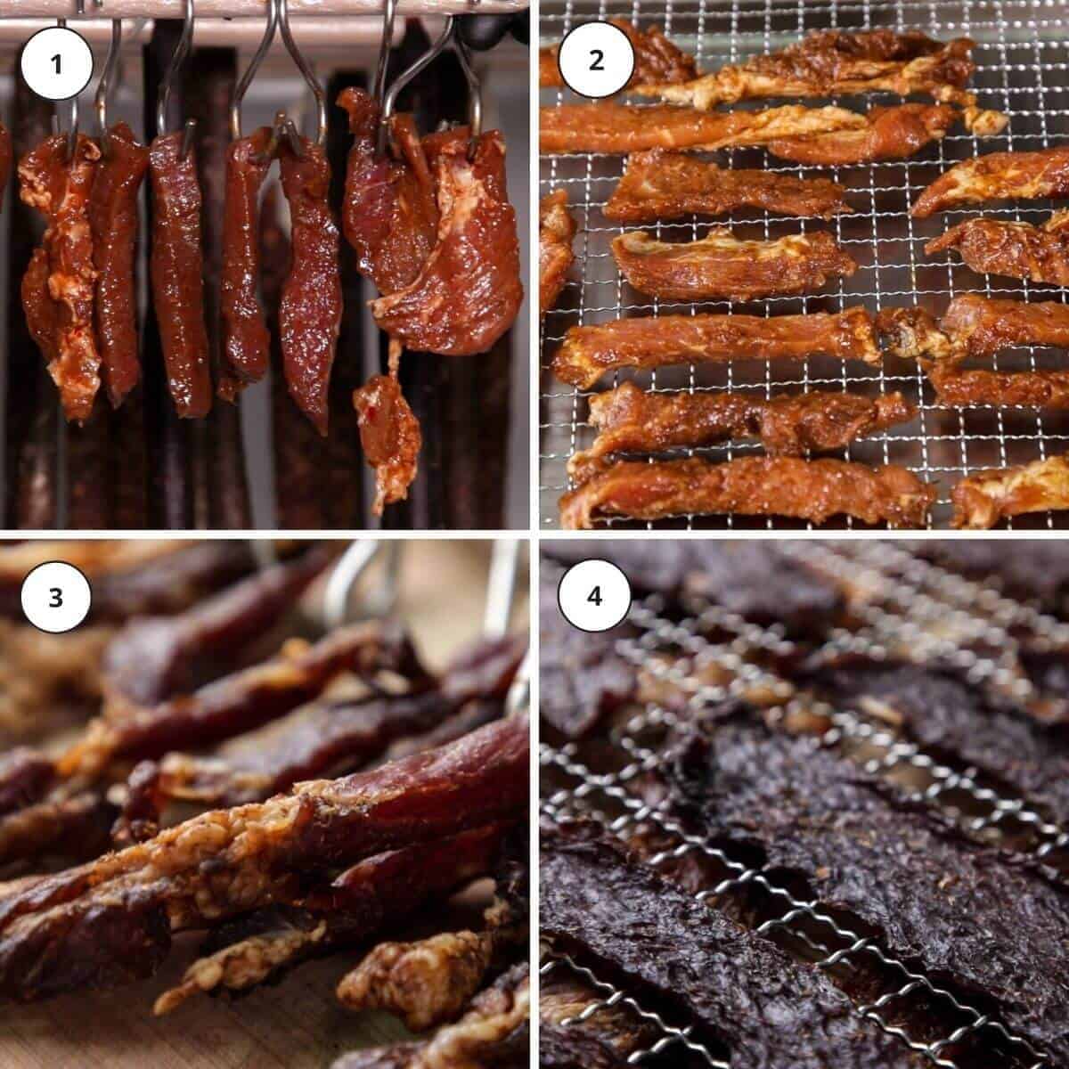 Picture steps for making thai pork and beef jerky.