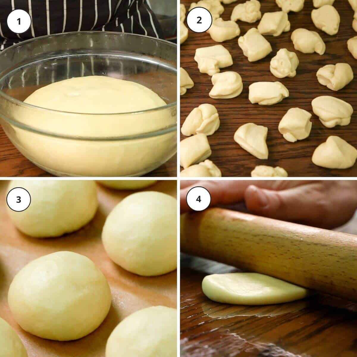 Picture steps to make russian piroshki dough.