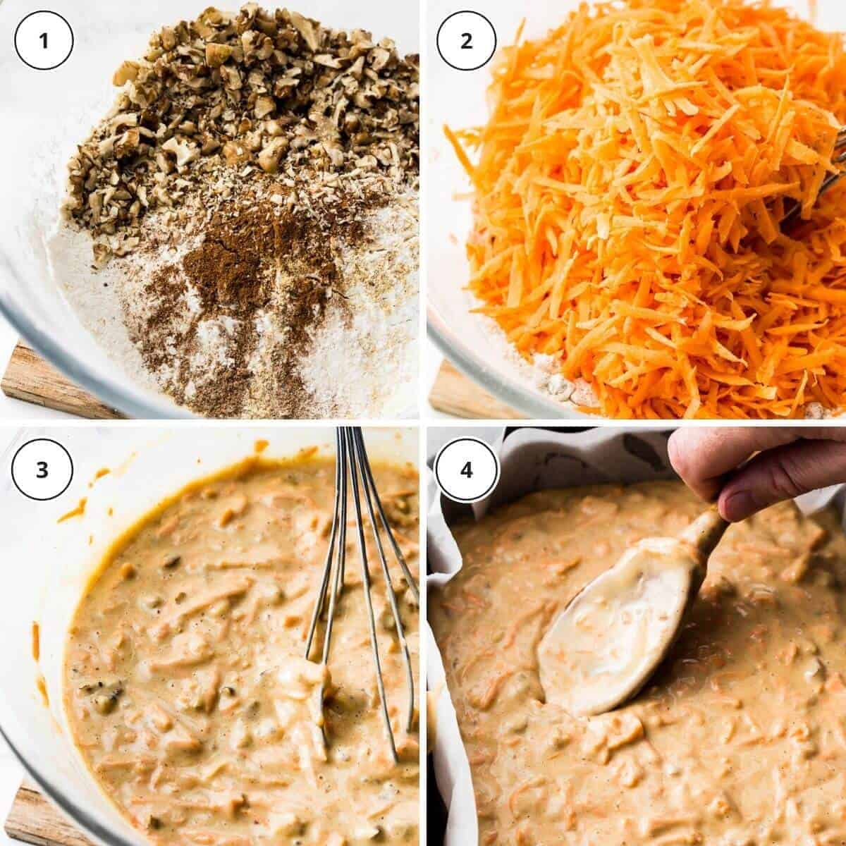 picture steps how to make carrot cake batter.